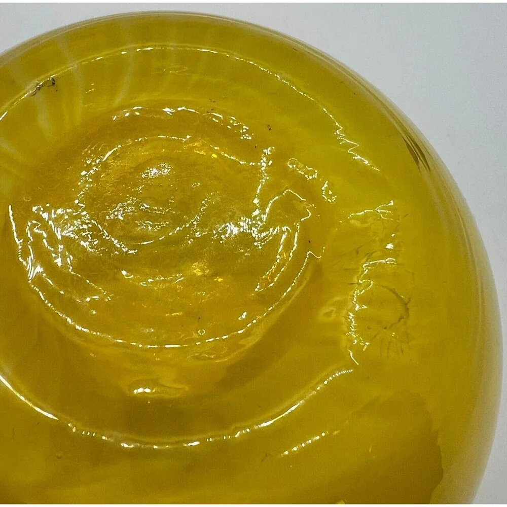 yellow vase Studio heavy glass yellow stripe pattern unknown no signature spring